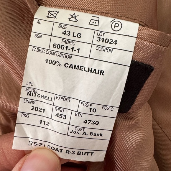 Jos A Bank Tan Mens 43L Blazer 100% Camel Hair Suit Jacket Sport Coat - Picture 5 of 7